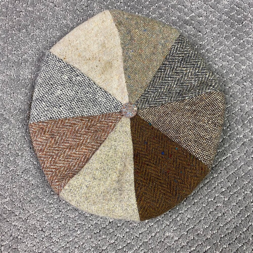 Hanna Hats Flat Cap Cabbie Newsboy Hat Small Herringbone Tweed Wool Patchwork